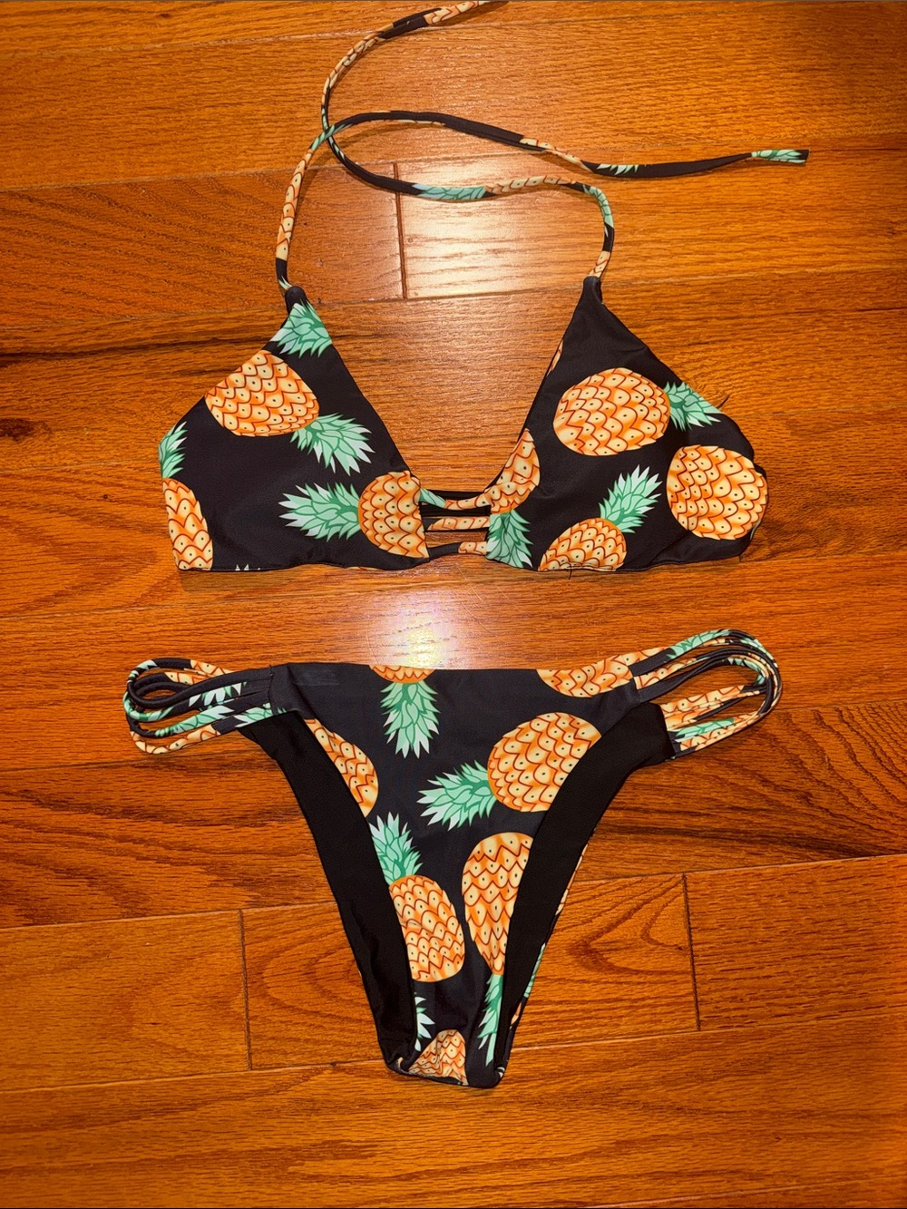 Cupshe Black Pineapple Print Halter Bikini set S